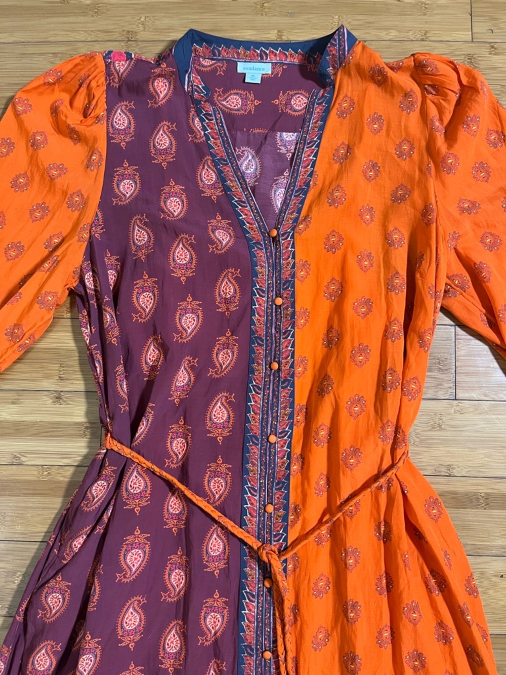 Sundance Bondi Beauty Rich Two-Tone Orange & Burgundy Paisley Maxi Dress - Picture 2 of 15